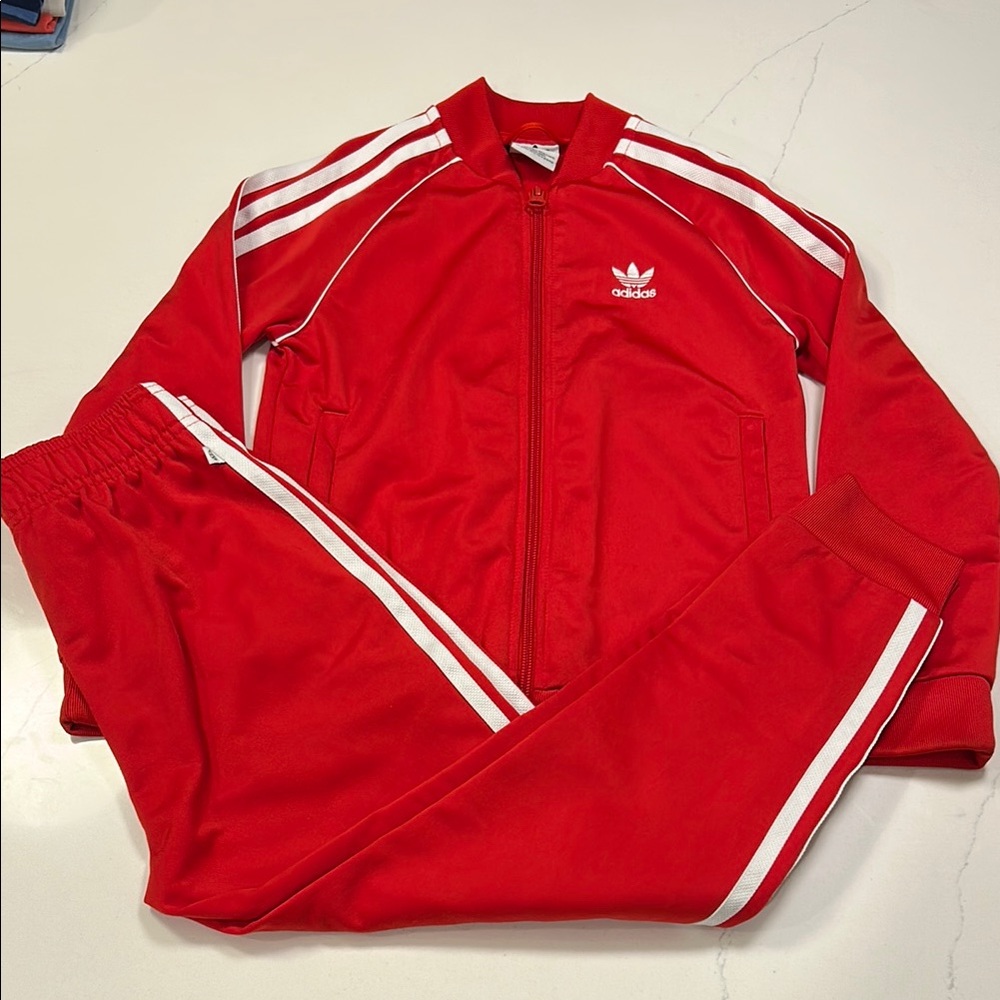 Kids Adidas Vibrant Red/White Classic Tracksuit